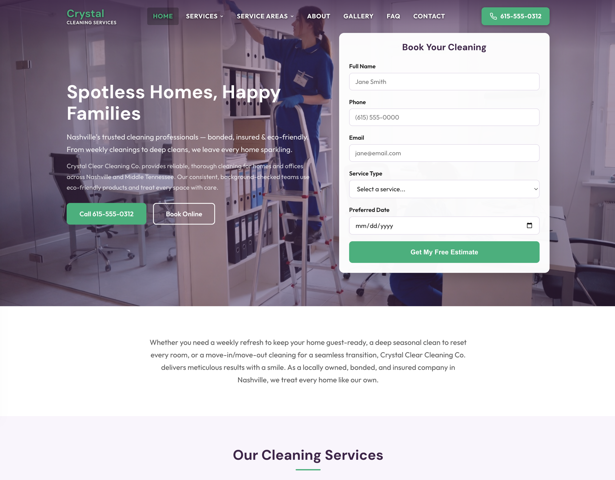 Crystal Clear Cleaning Co. website screenshot