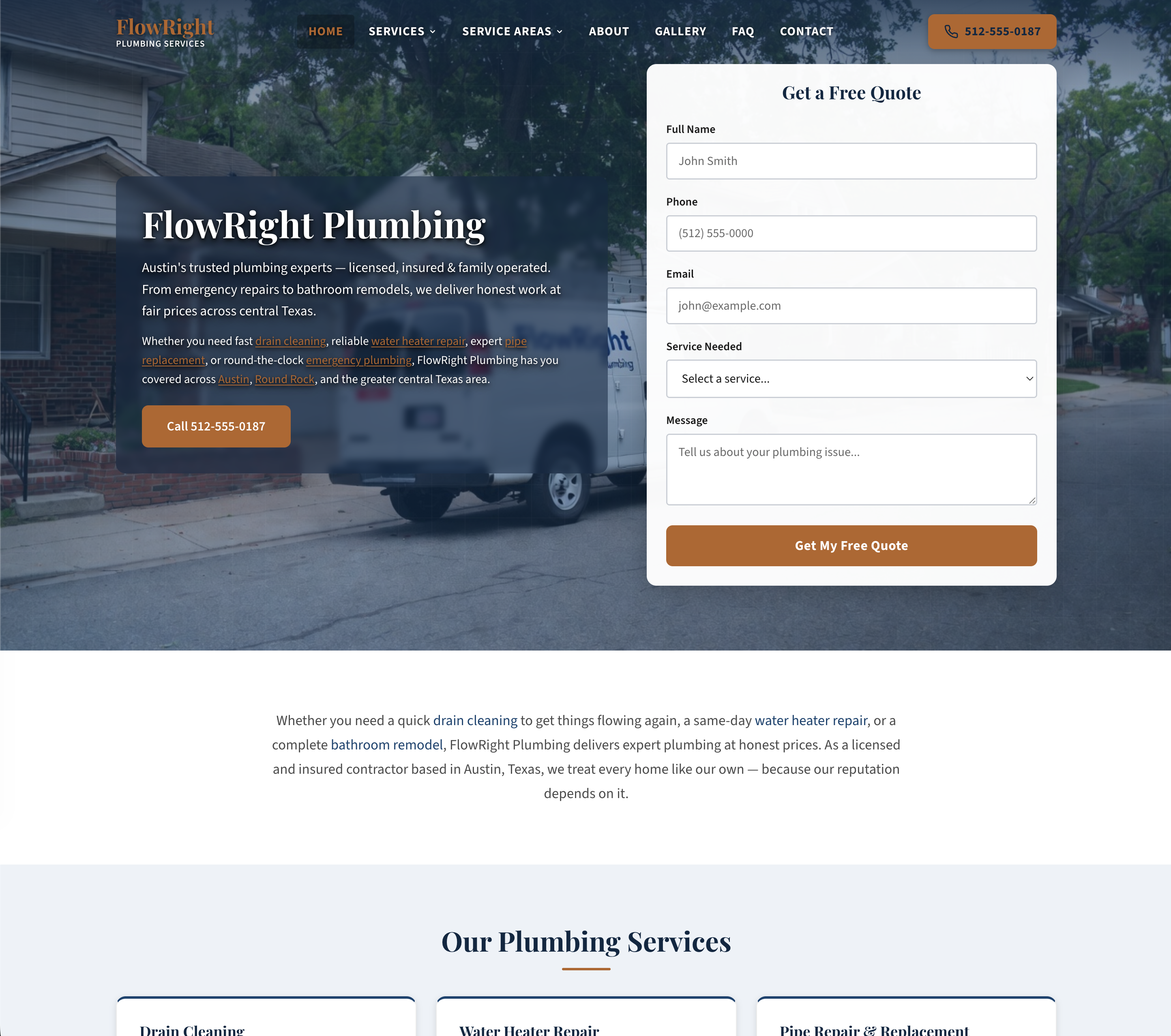 FlowRight Plumbing website screenshot
