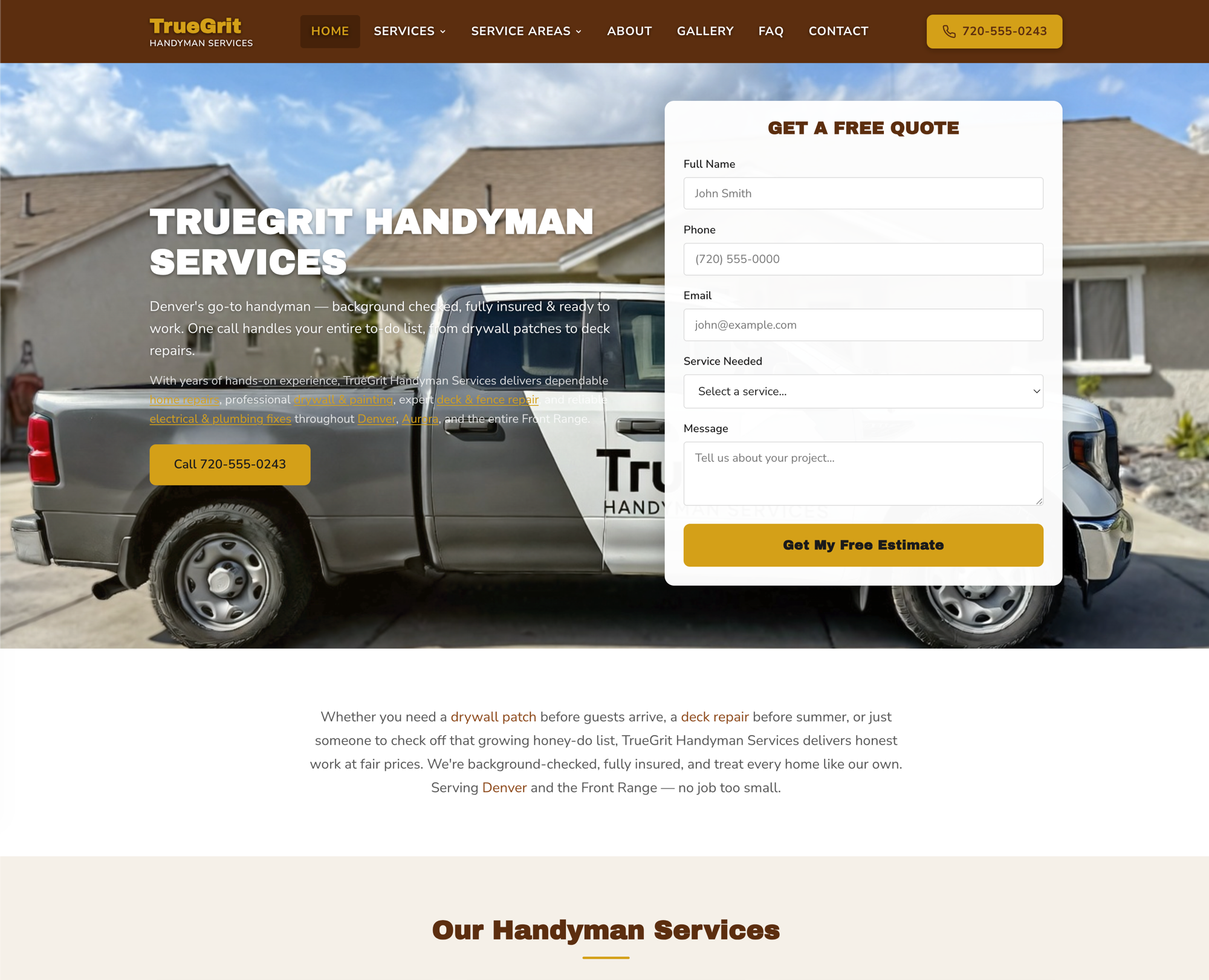 TrueGrit Handyman Services website screenshot